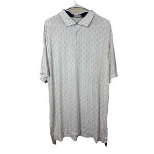 Tasc Performance Polo Shirt Mens  XXL White Blue Geometrical  Short Sleeve Golf